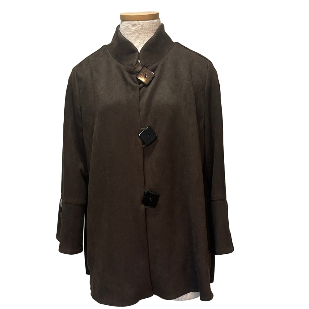IC Connie K sz L brownish green faux suede artsy jacket with bell sleeves